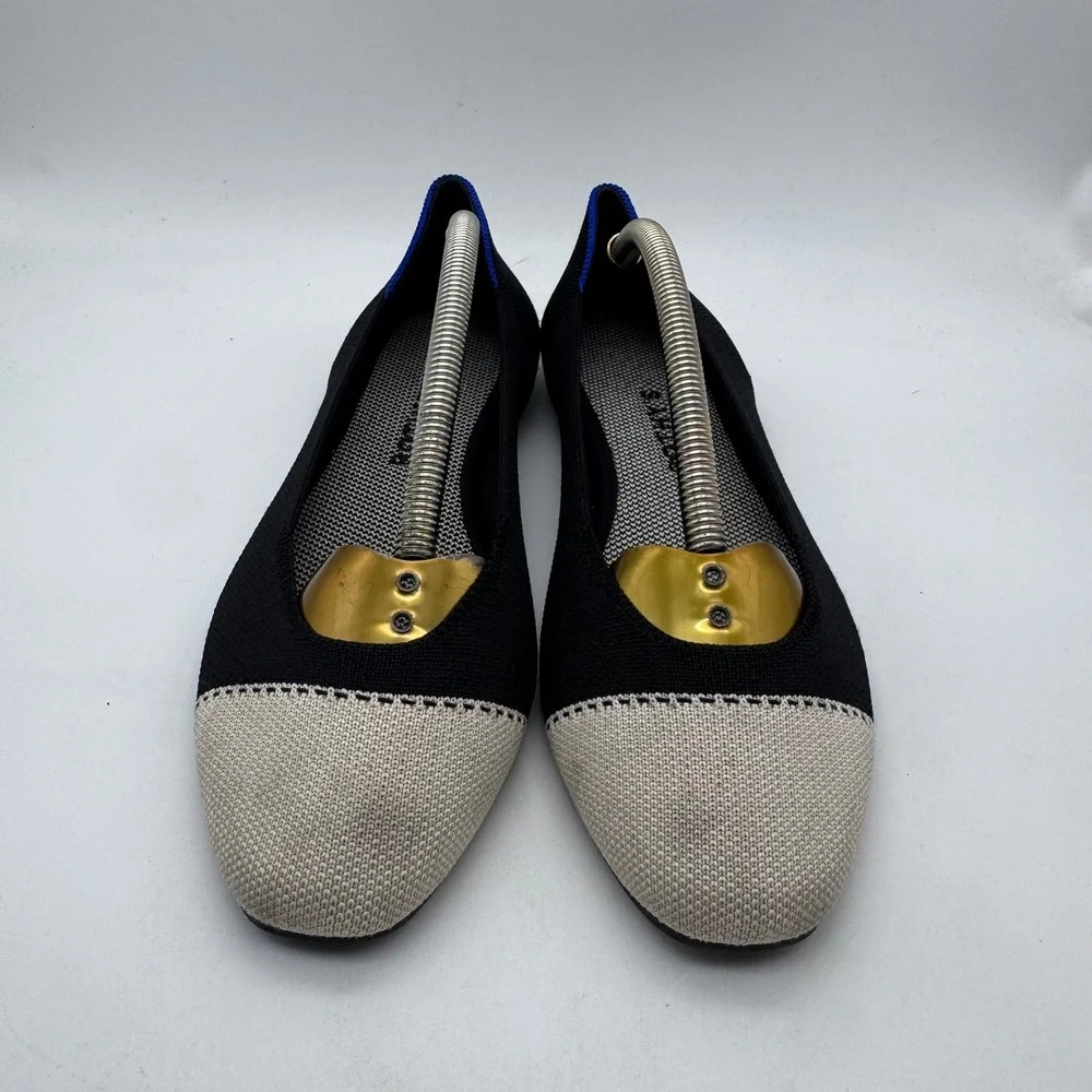 ROTHYS Black Tan Cap Toe Ballet Flats‎ Women US W8.5